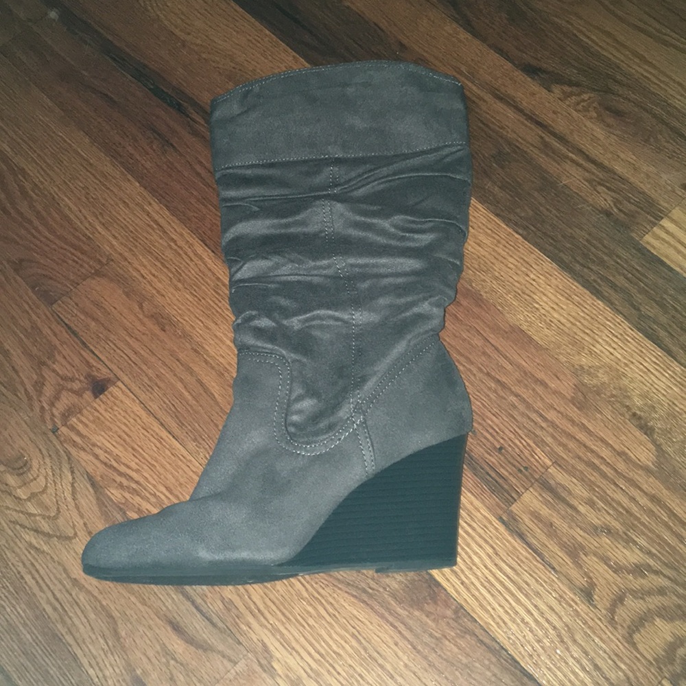 Faux suede wedge heel boots